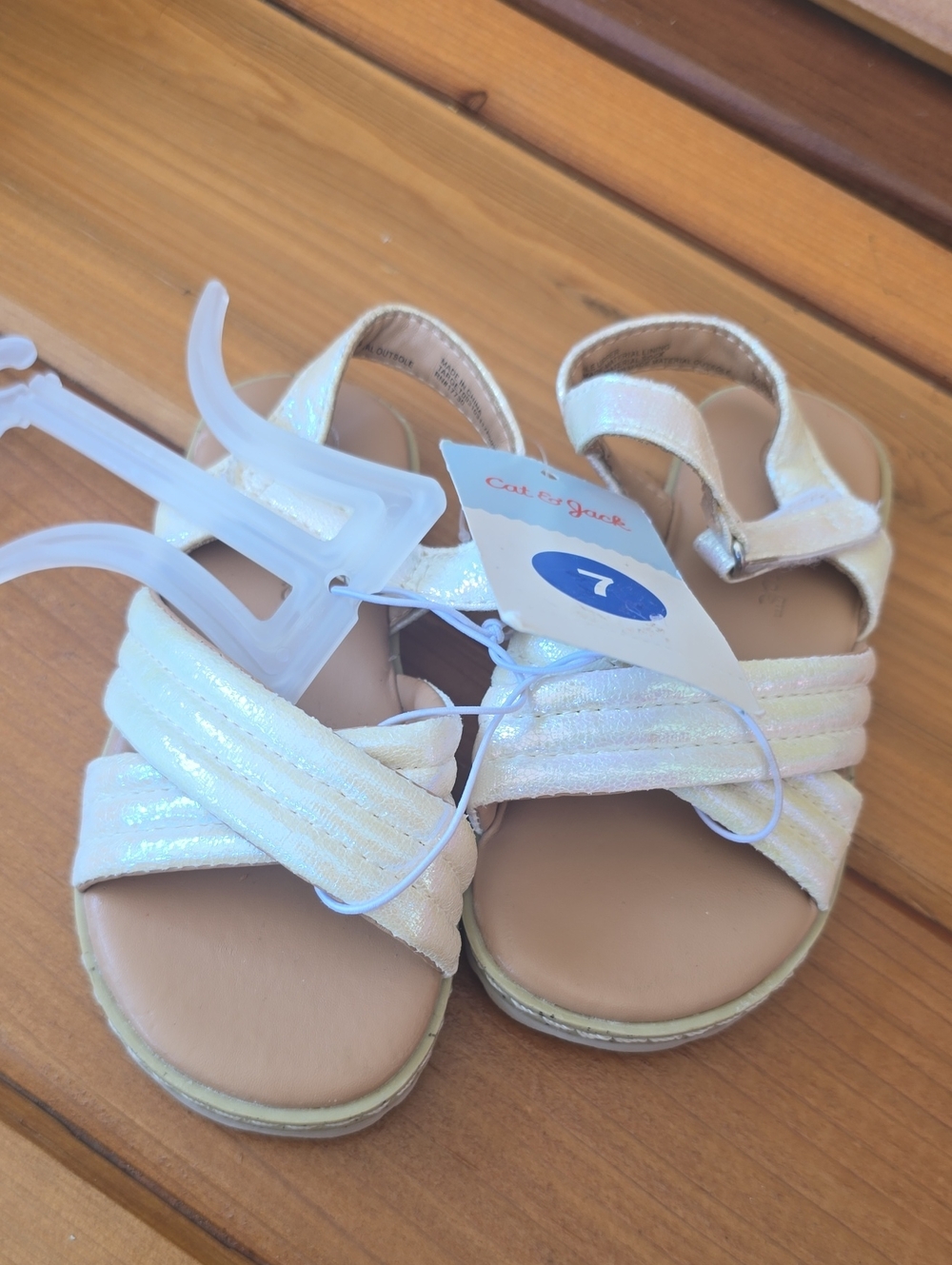 Cat & Jack Iridescent Cream Girls' Strappy Sandals
